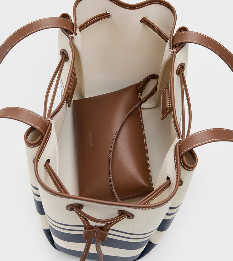 HANYA Striped Drawstring Canvas Tote Bag