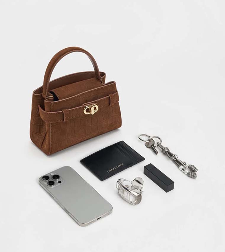 AUBRIELLE Croc-Effect Belted Top Handle Bag