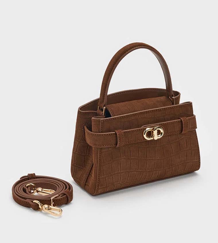 AUBRIELLE Croc-Effect Belted Top Handle Bag