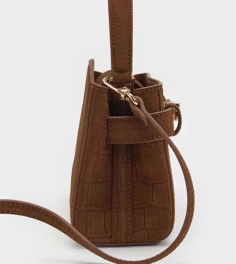 AUBRIELLE Croc-Effect Belted Top Handle Bag
