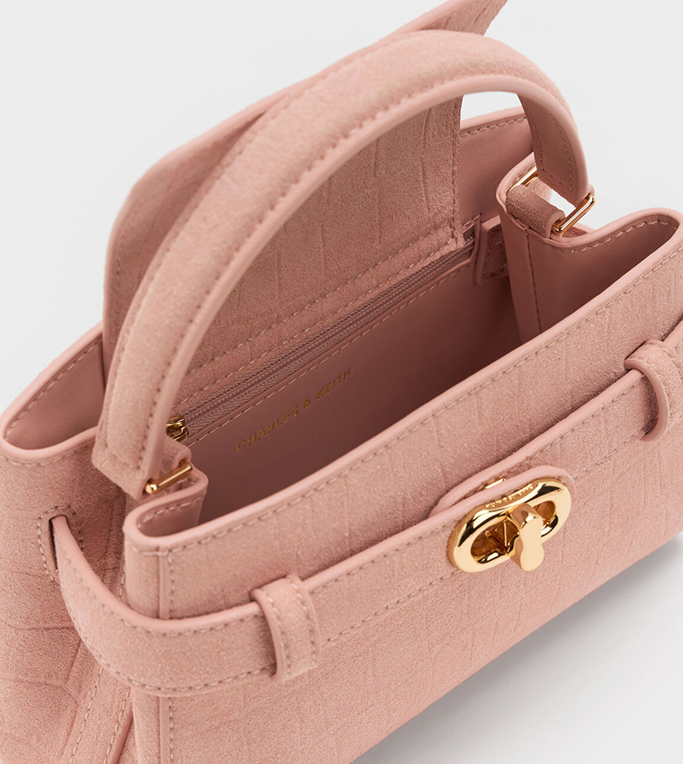 AUBRIELLE Croc-Effect Belted Top Handle Bag