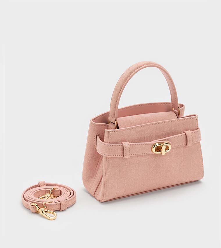 AUBRIELLE Croc-Effect Belted Top Handle Bag
