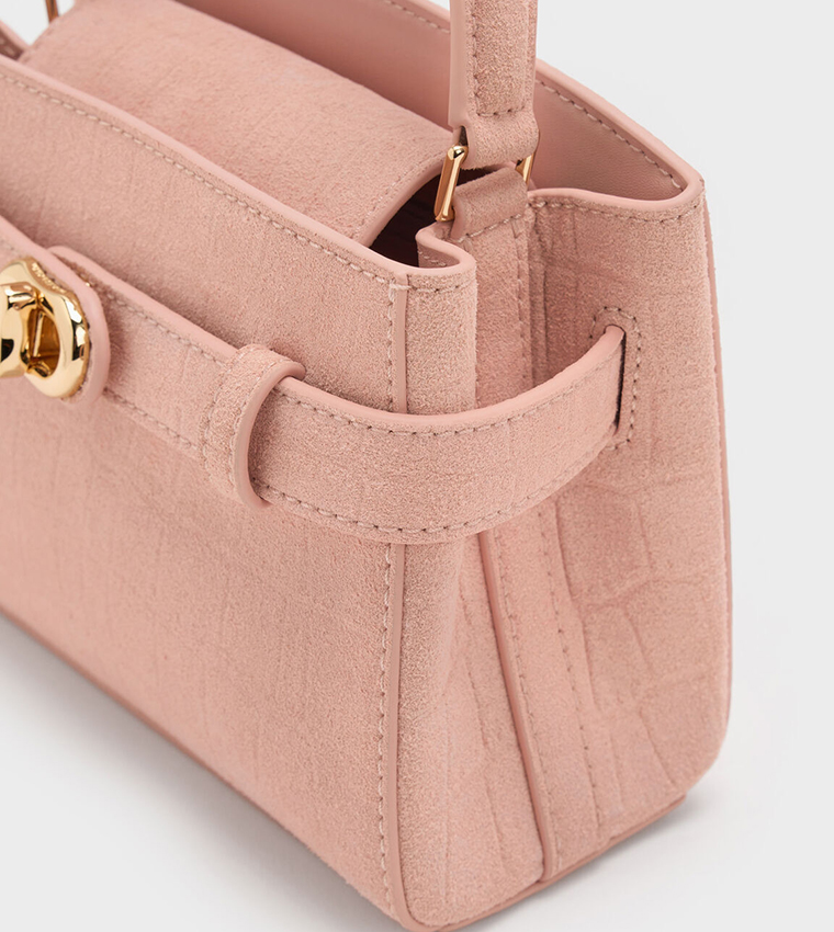 AUBRIELLE Croc-Effect Belted Top Handle Bag