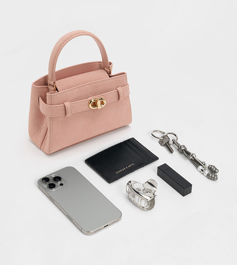 AUBRIELLE Croc-Effect Belted Top Handle Bag
