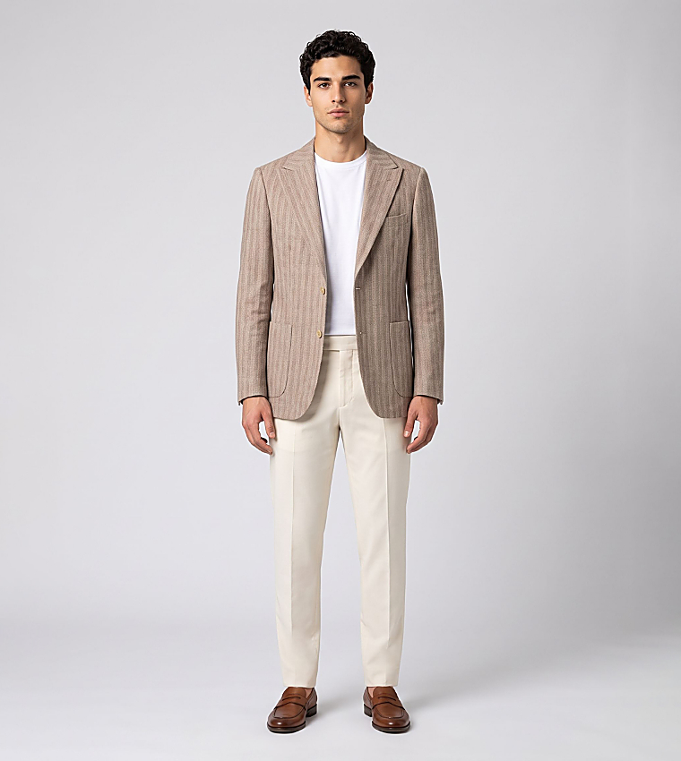 Herringbone Patterned Single Breasted Blazer