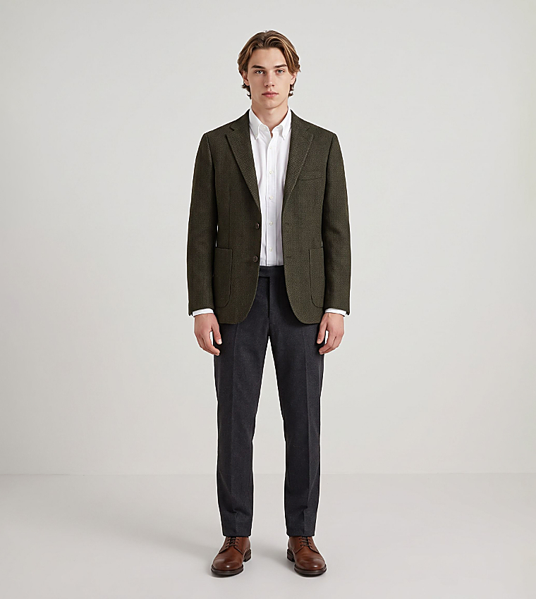 Herringbone Patterned Single Breasted Blazer
