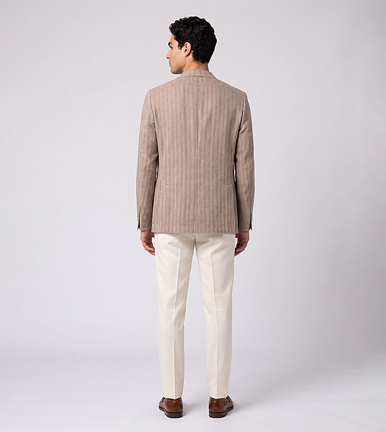 Herringbone Patterned Single Breasted Blazer