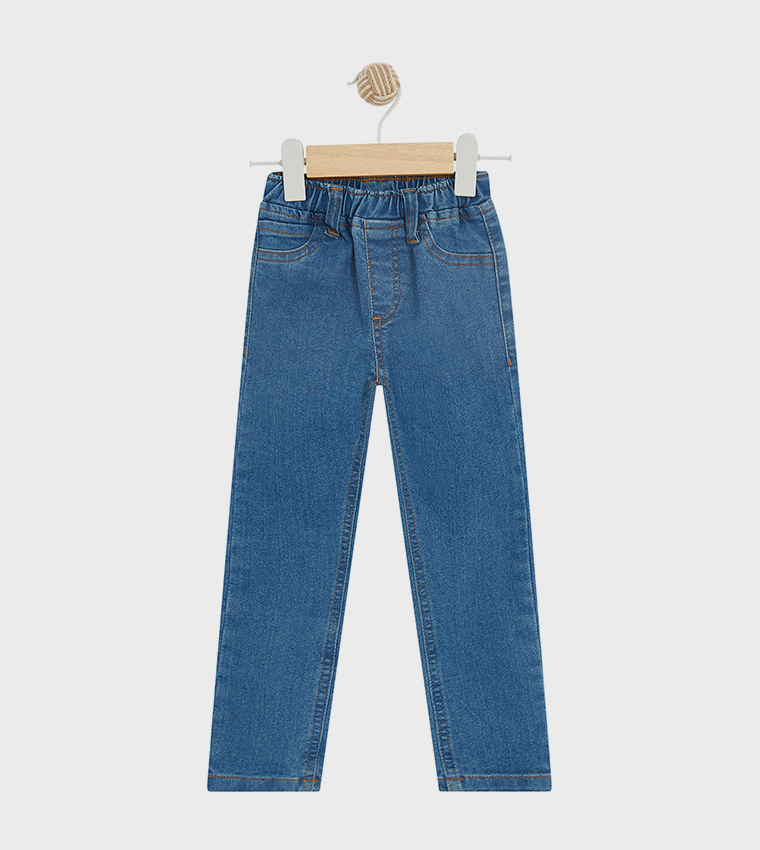 Washed Elastic Waist Slim Fit Jeans