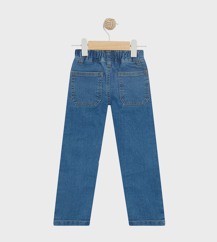 Washed Elastic Waist Slim Fit Jeans