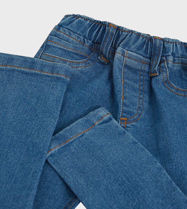 Washed Elastic Waist Slim Fit Jeans