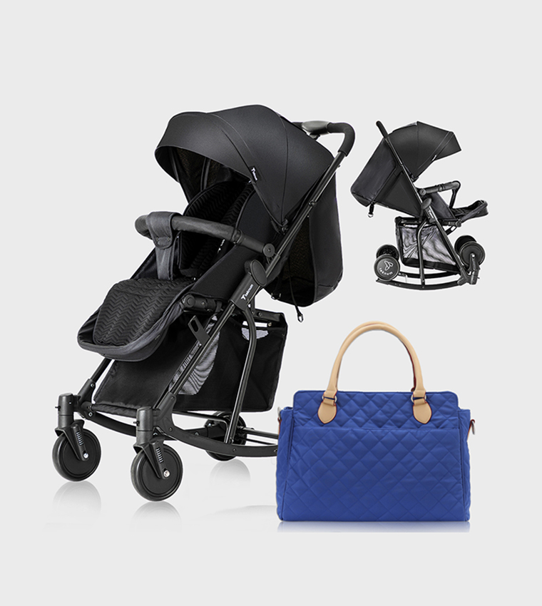 Stroller with Rocker and Diaper Tote Bag Set