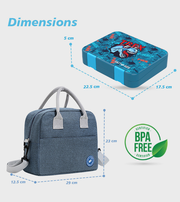 TREX Themed 6 & 4 Convertible Bento Lunch Box Set with Bag