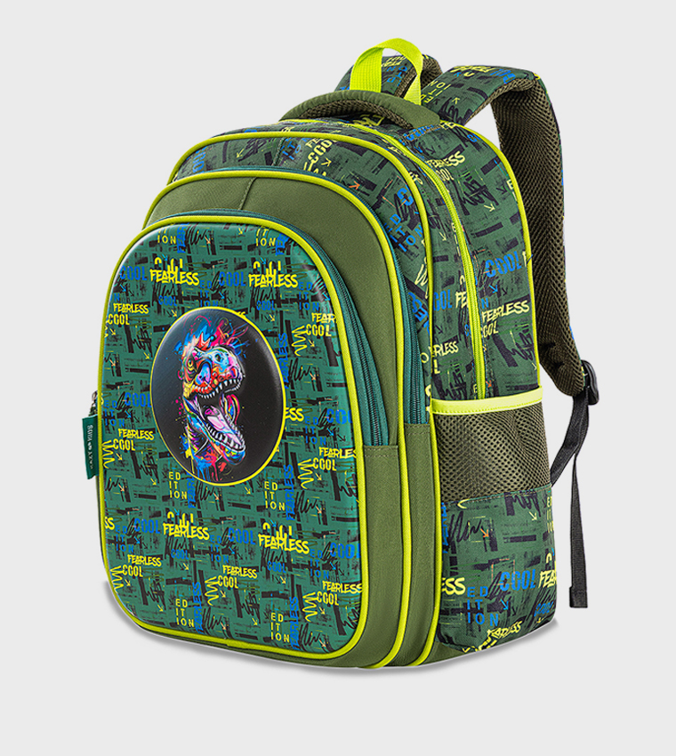 حقيبة مدرسية بطبعة ديناصور مقاس 16 إنش مع مقلمة