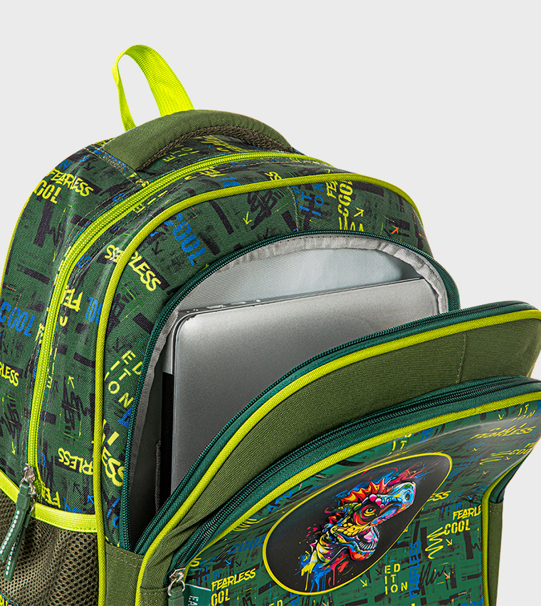 حقيبة مدرسية بطبعة ديناصور مقاس 16 إنش مع مقلمة