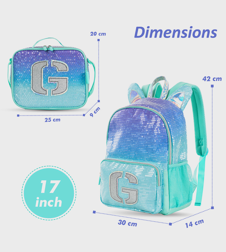 4-Piece Printed 17" Backpack Set - Girl Glitter
