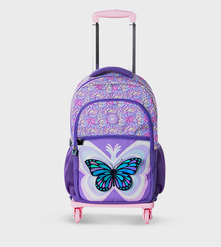 Appliqued 4-Piece 18" 4 Wheel Trolley Backpack - 3D Butterfly