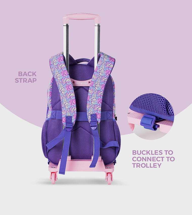 Appliqued 4-Piece 18" 4 Wheel Trolley Backpack - 3D Butterfly