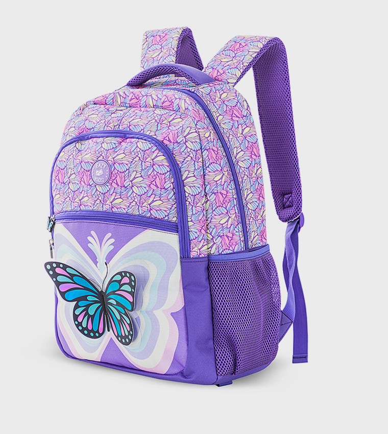 Appliqued 4-Piece 18" 4 Wheel Trolley Backpack - 3D Butterfly