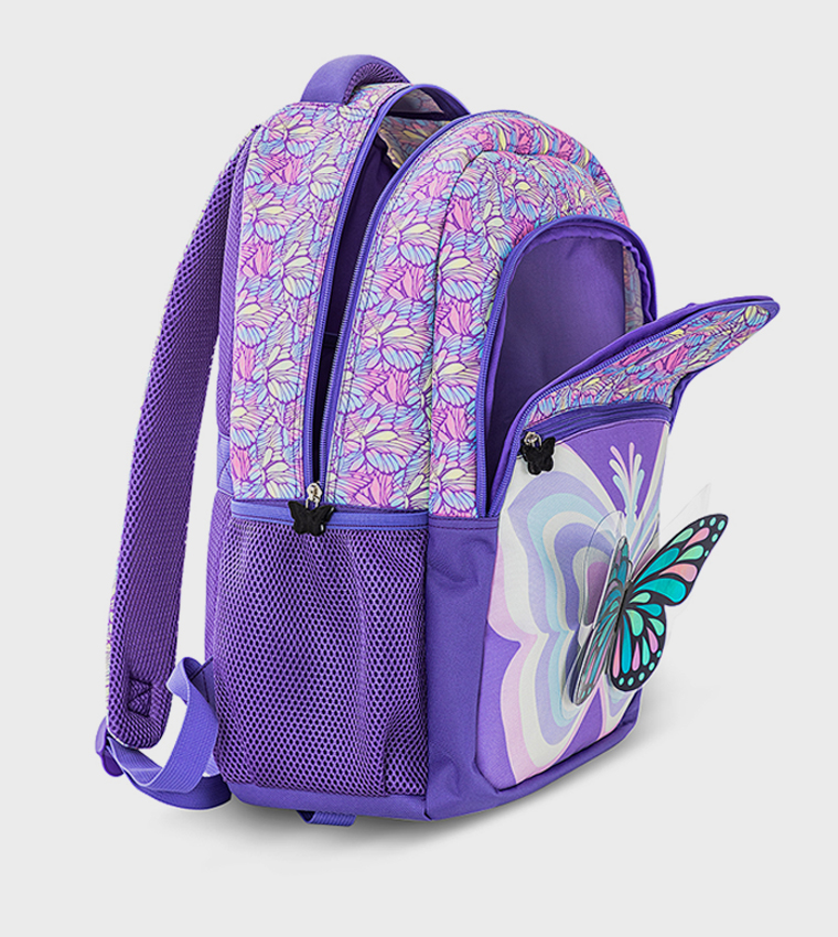 Appliqued 4-Piece 18" 4 Wheel Trolley Backpack - 3D Butterfly
