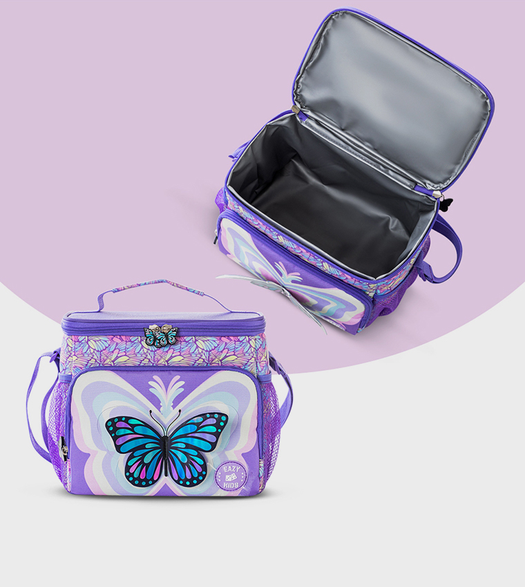 Appliqued 4-Piece 18" 4 Wheel Trolley Backpack - 3D Butterfly