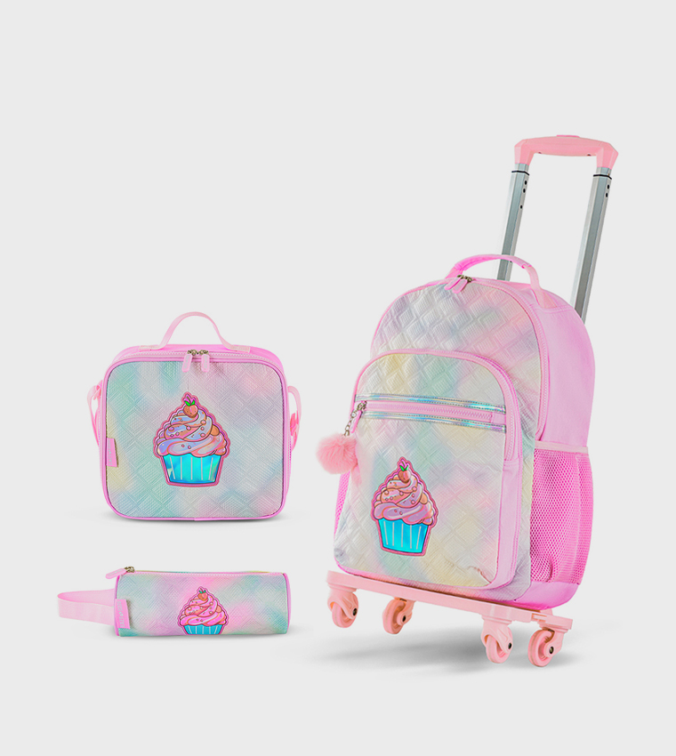 4-Piece Printed 17" 4 Wheel Trolley Backpack Set - Sugar Pop