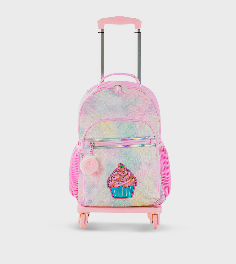 4-Piece Printed 17" 4 Wheel Trolley Backpack Set - Sugar Pop