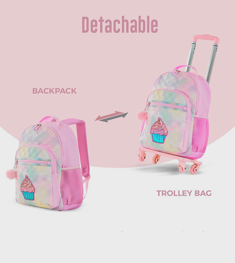 4-Piece Printed 17" 4 Wheel Trolley Backpack Set - Sugar Pop