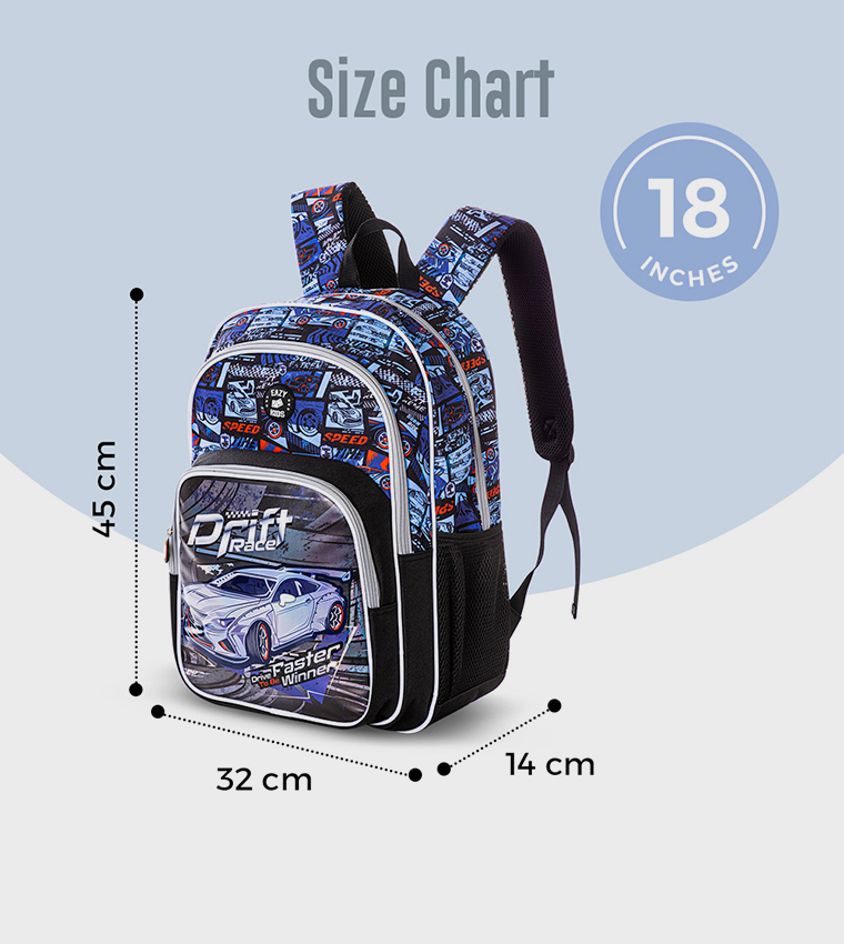 4-Piece Printed 18" 4 Wheel Trolley Backpack Set - Car Racing