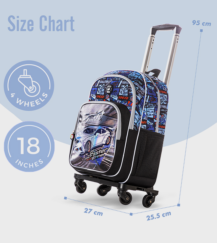 4-Piece Printed 18" 4 Wheel Trolley Backpack Set - Car Racing