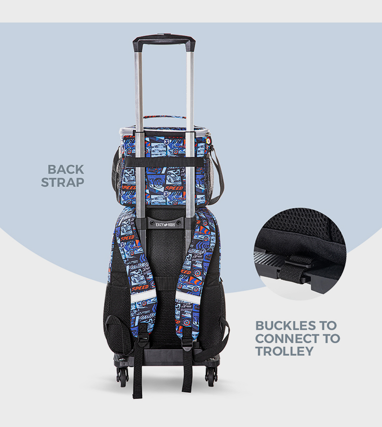 4-Piece Printed 18" 4 Wheel Trolley Backpack Set - Car Racing