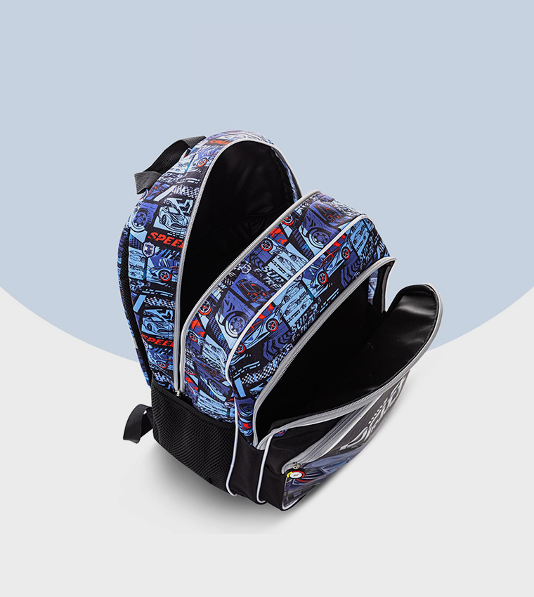 4-Piece Printed 18" 4 Wheel Trolley Backpack Set - Car Racing