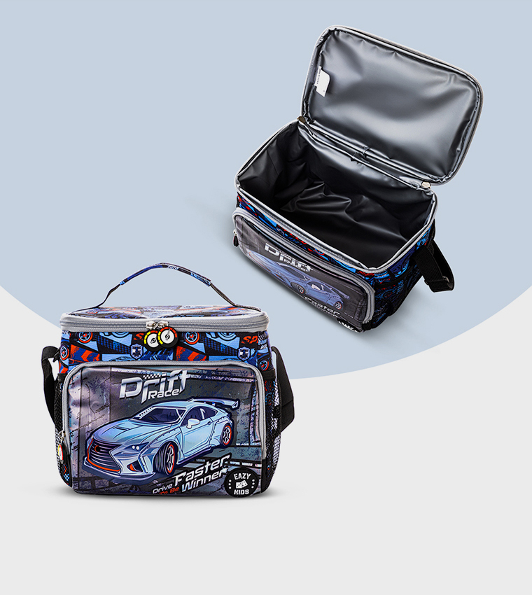 4-Piece Printed 18" 4 Wheel Trolley Backpack Set - Car Racing