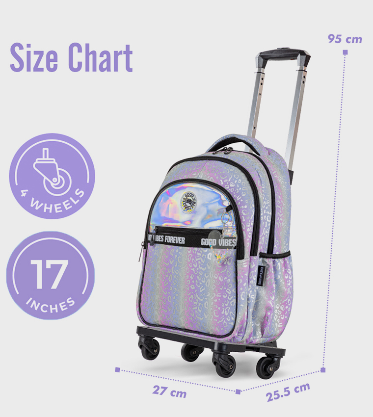 4-Piece Printed 17" 4 Wheel Trolley Backpack Set - Good Vibes