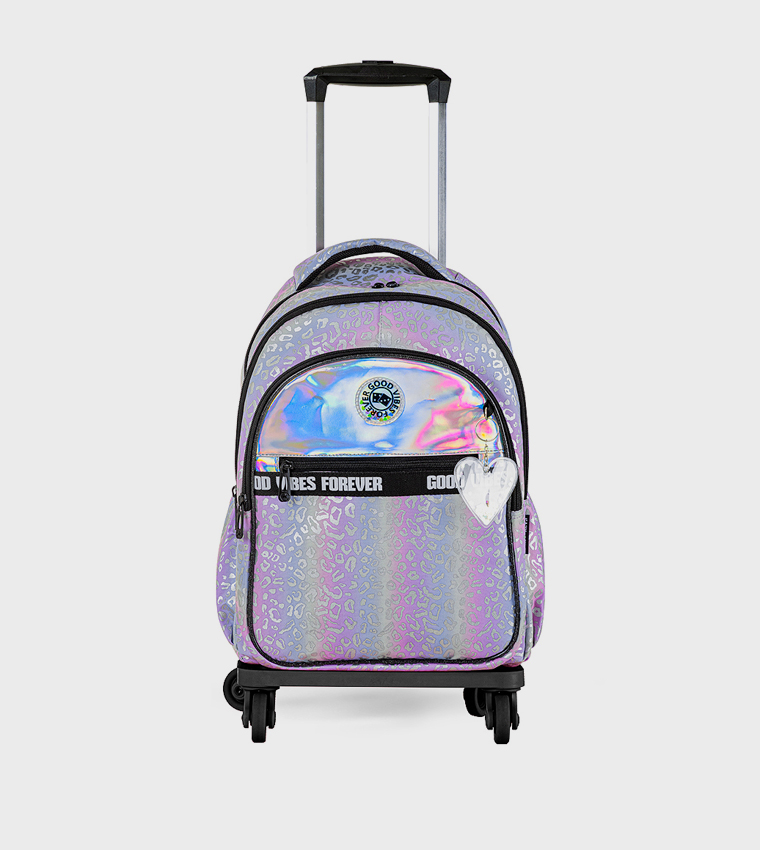 4-Piece Printed 17" 4 Wheel Trolley Backpack Set - Good Vibes