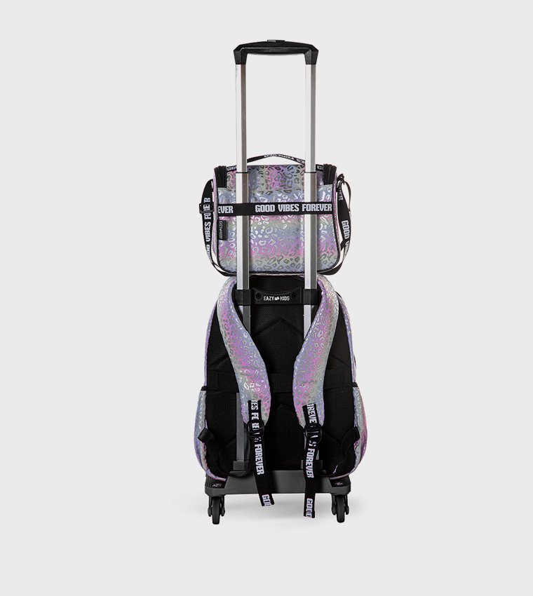 4-Piece Printed 17" 4 Wheel Trolley Backpack Set - Good Vibes