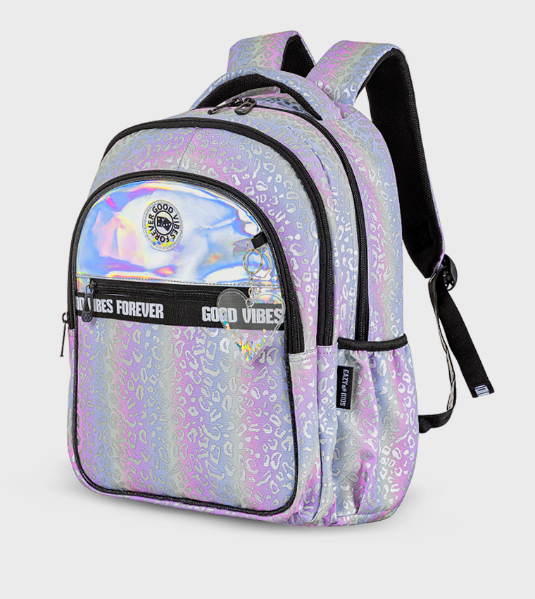 4-Piece Printed 17" 4 Wheel Trolley Backpack Set - Good Vibes