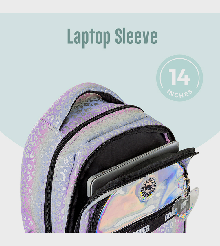 4-Piece Printed 17" 4 Wheel Trolley Backpack Set - Good Vibes