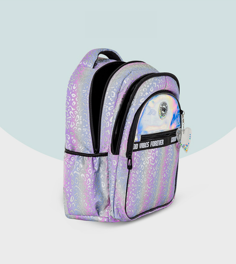 4-Piece Printed 17" 4 Wheel Trolley Backpack Set - Good Vibes