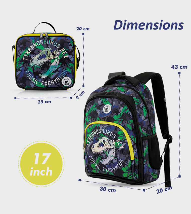 4-Piece Printed 17" 4 Wheel Trolley Backpack Set - T-Rex