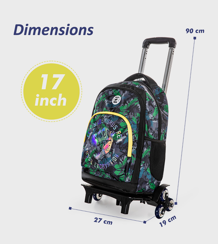 4-Piece Printed 17" 4 Wheel Trolley Backpack Set - T-Rex