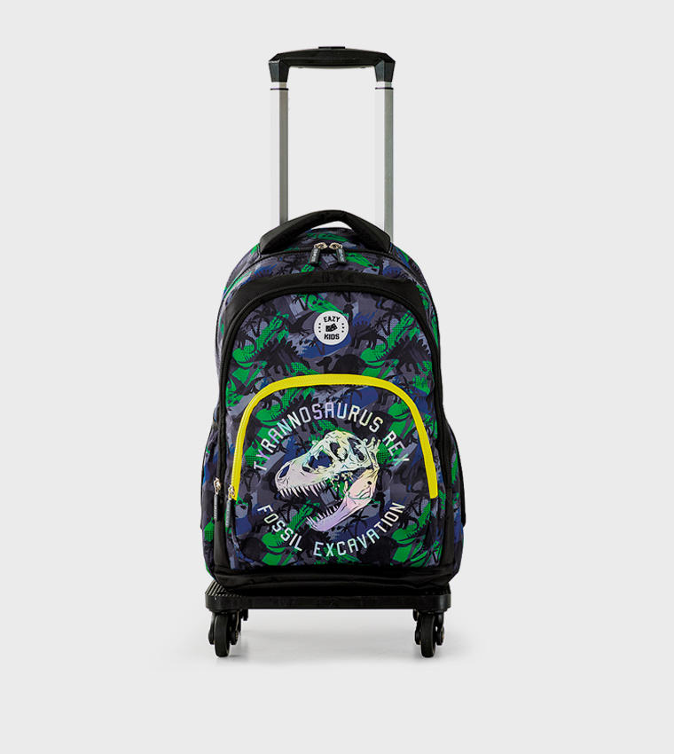 4-Piece Printed 17" 4 Wheel Trolley Backpack Set - T-Rex