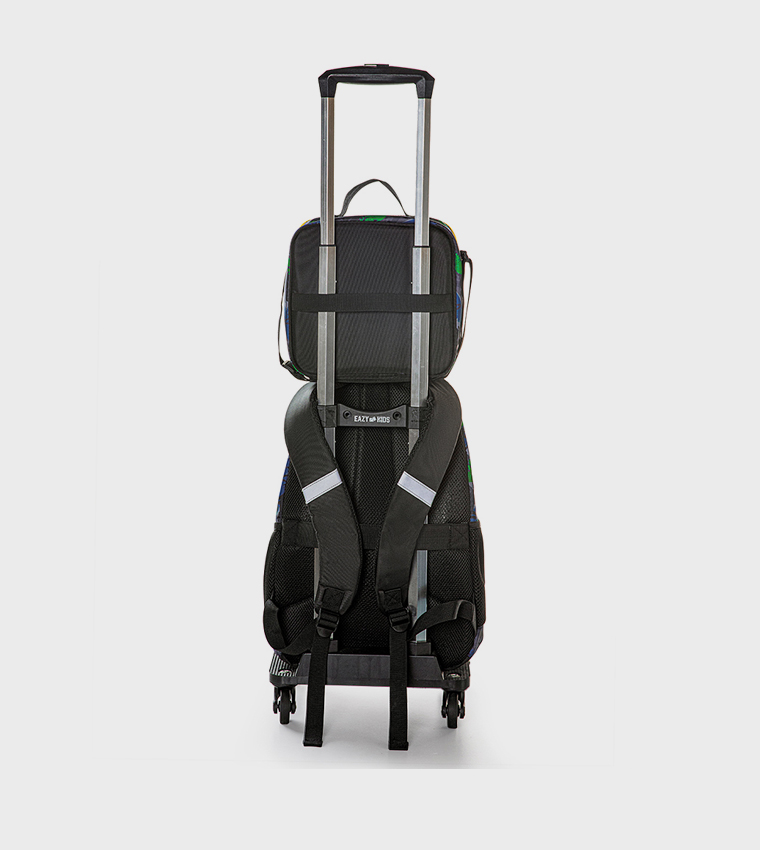 4-Piece Printed 17" 4 Wheel Trolley Backpack Set - T-Rex