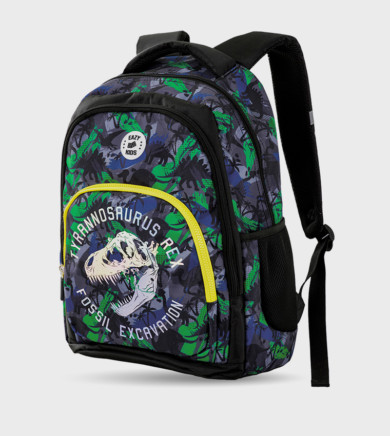 4-Piece Printed 17" 4 Wheel Trolley Backpack Set - T-Rex