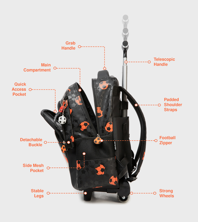 4-Piece 18" Printed Trolley School Bag Set - Football