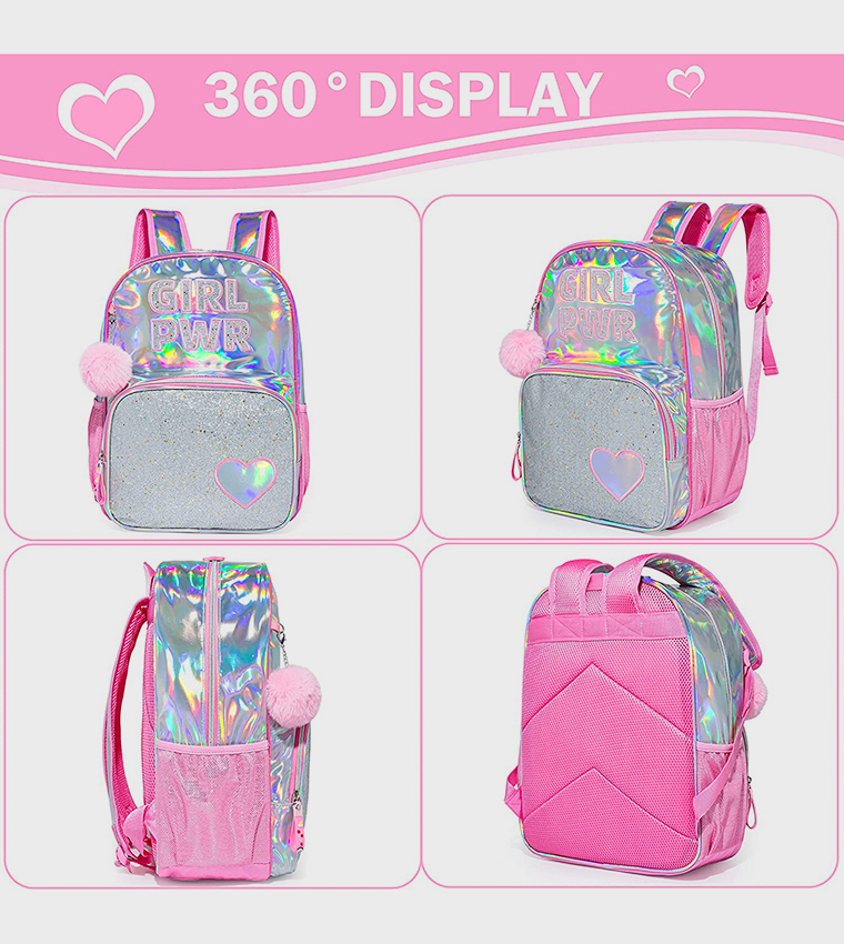 4-Piece Girl Power Themed 18" School Backpack Set