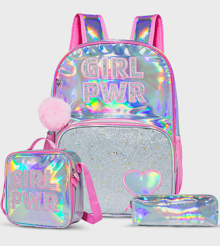 4-Piece Girl Power Themed 18" School Backpack Set
