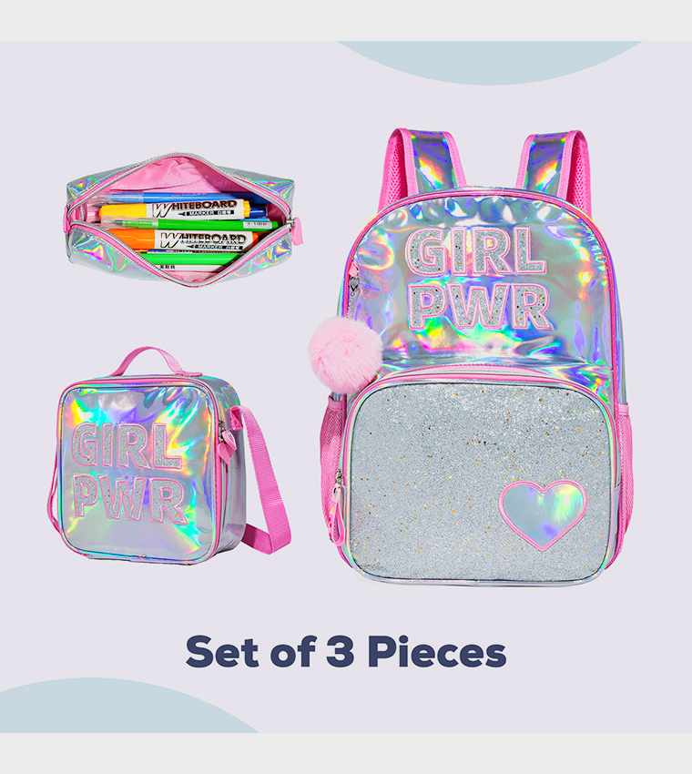 4-Piece Girl Power Themed 18" School Backpack Set