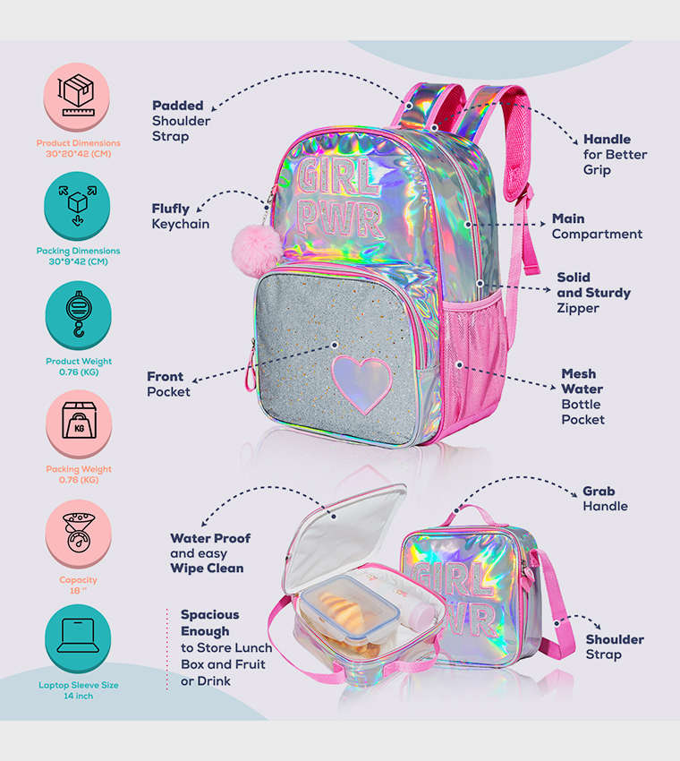4-Piece Girl Power Themed 18" School Backpack Set