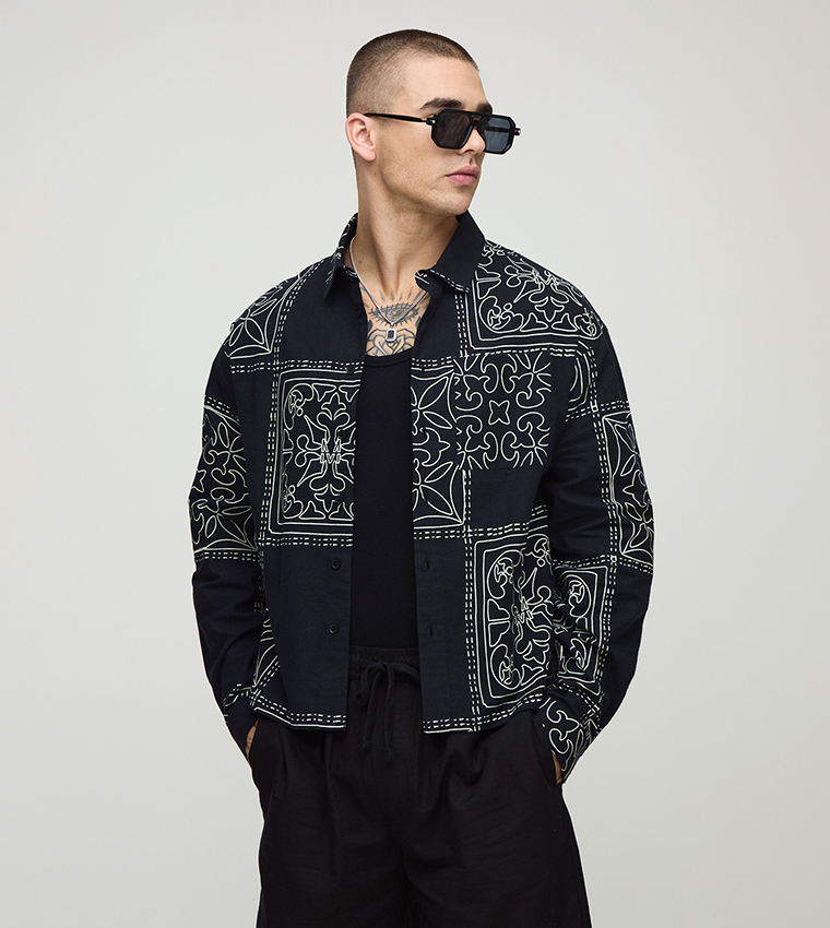 Printed Long Sleeves Boxy Shirt