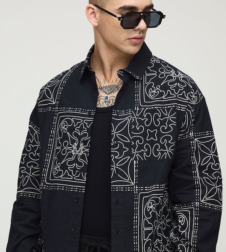 Printed Long Sleeves Boxy Shirt